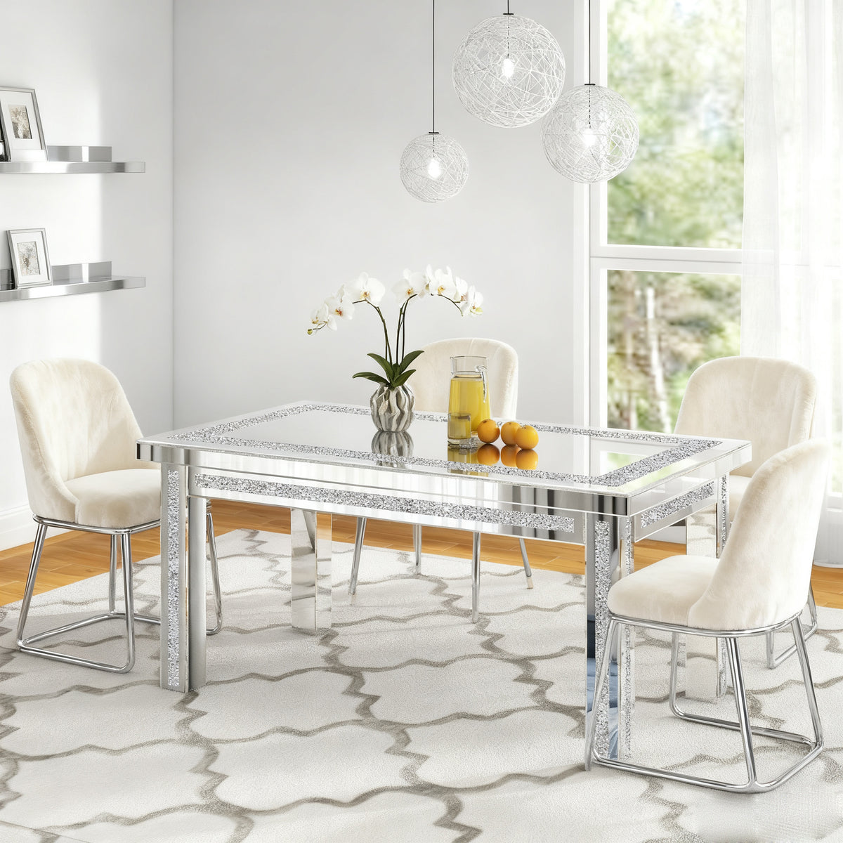 SHYFOY Rectangle Mirror Glass Dining Table with 4 Legs