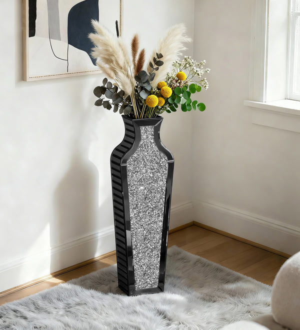 Grey Handmade Crystal Glass Floor Vase 26.8"