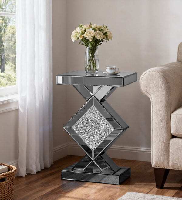 Gery Tall Mirrored Glass Pedestal End Table