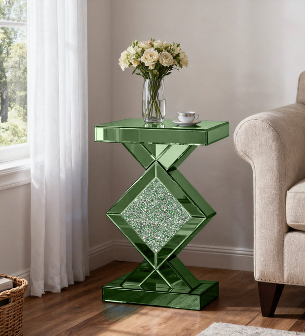 Green Tall Mirrored Glass Pedestal End Table
