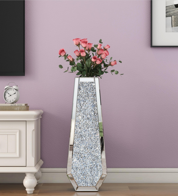 Crushed Diamond Tall Floor Vase Large Silver Mirror Crystal Vases