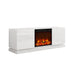 Mueble para TV de 63" con Chimenea Eléctrica - Consola Multimedia Moderna de Alto Brillo - Blanco