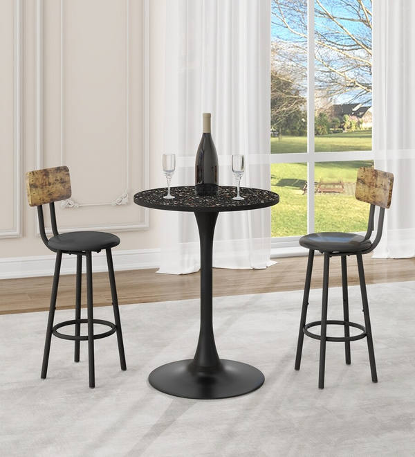 Mesa de bar redonda negra con base de metal para comedor