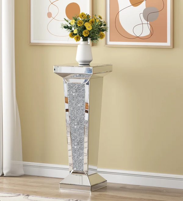 Mesa Auxiliar Alta con Pedestal y Tapa de Cristal Espejado
