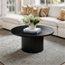 Black Round Coffee Table with Solid Wood Circle Pedestal Table