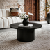 Black Round Coffee Table with Solid Wood Circle Pedestal Table