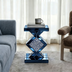 Blue Tall Mirrored Glass Pedestal End Table