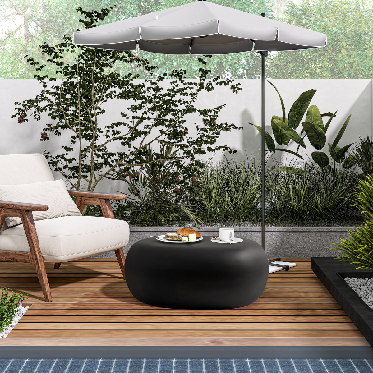 Modern Concrete Coffee Table for Outdoor Patio, Durable Weatherproof Accent Table