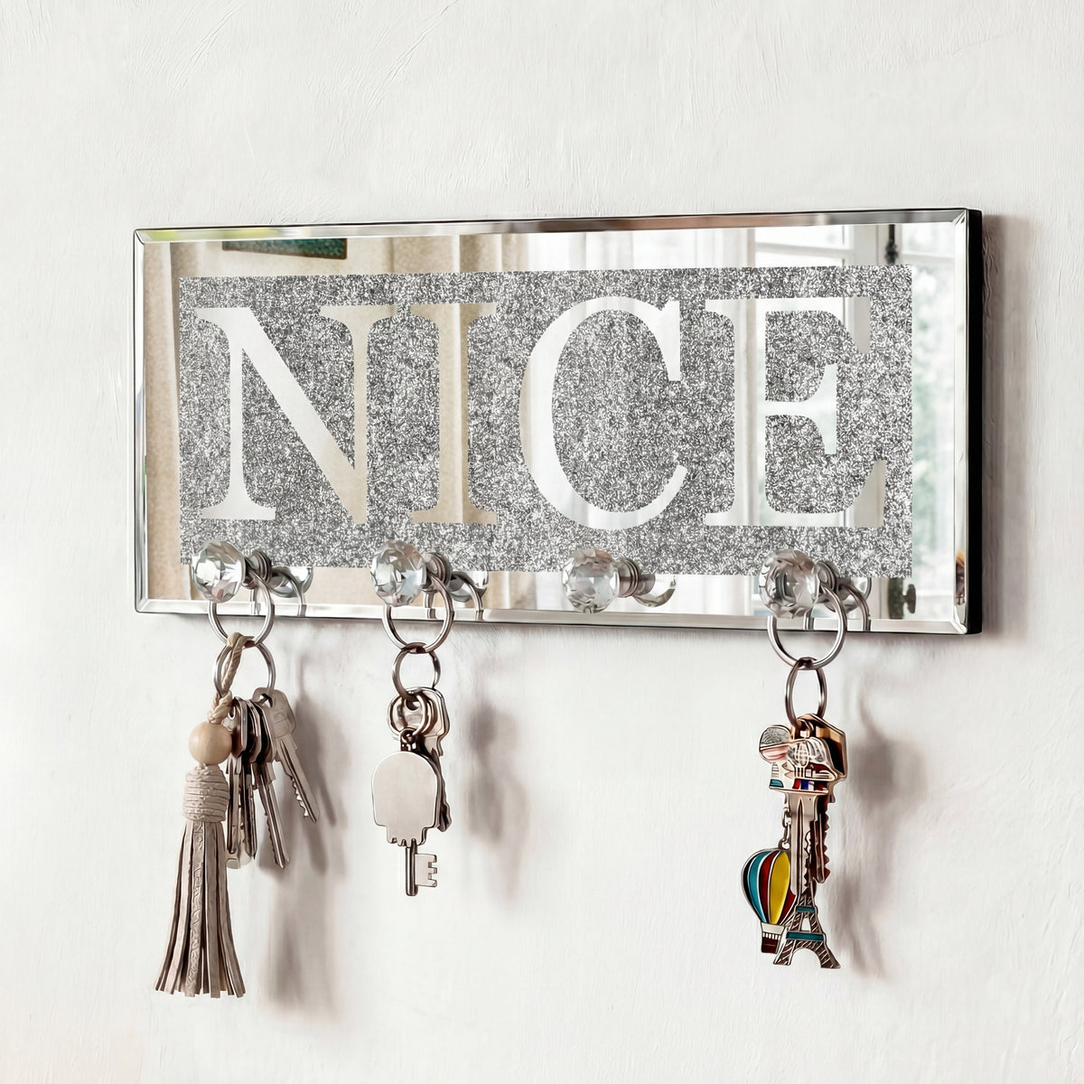 NICE  Mirrored Key Holder with Crystal Hooks