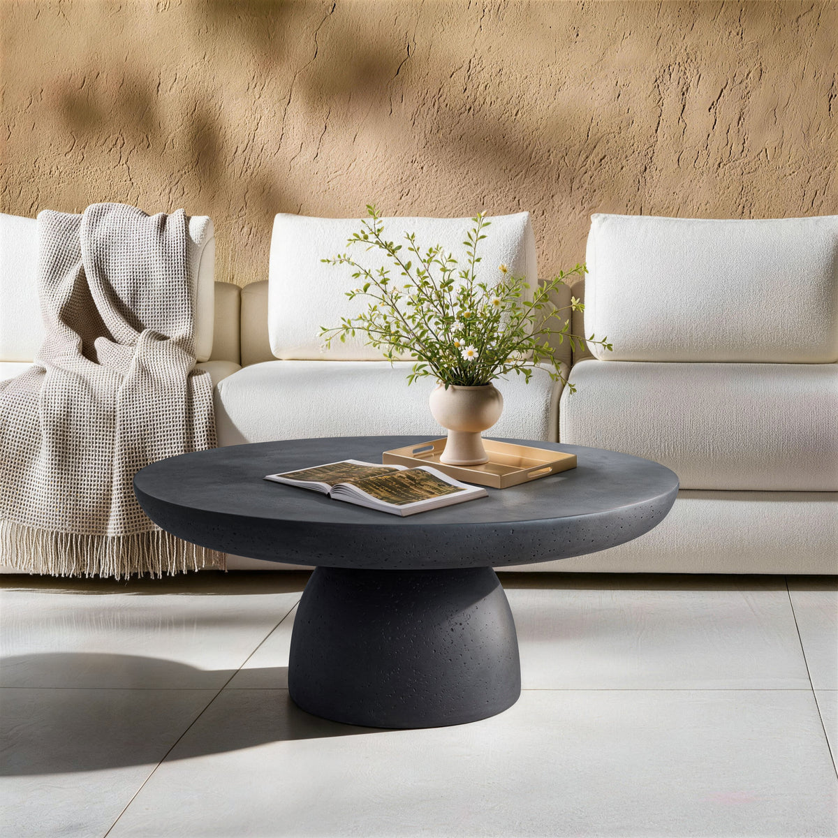 Modern Magnesium Oxide Cement Round Pedestal Coffee Table