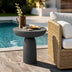 Black Round Cement Pedestal End Table, Indoor/Outdoor Side Table
