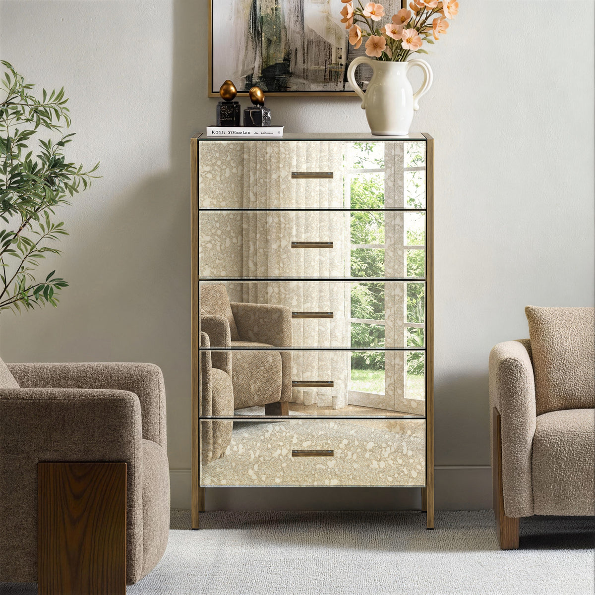 45.67"High 6-Drawer Antique Mirror Tall Dresser