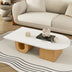 Modern Oval Coffee Table, Sculptural Wood Base Center Table with White Top