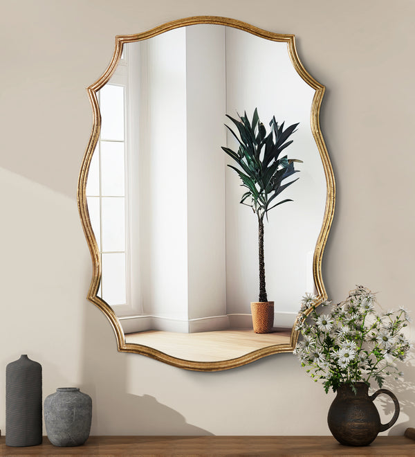 SHYFOY Curved Wall Mirror with Antique Gold Frame