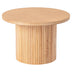 Runder Kaffeetisch aus Holz mit Sockel und runder Sockelplatte aus Massivholz