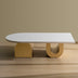 Modern Oval Coffee Table, Sculptural Wood Base Center Table with White Top