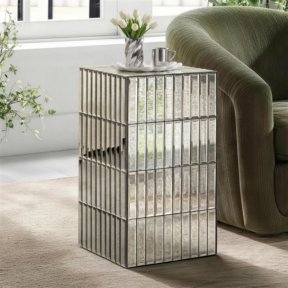 Amla Antique Mirrored Small Accent End Table