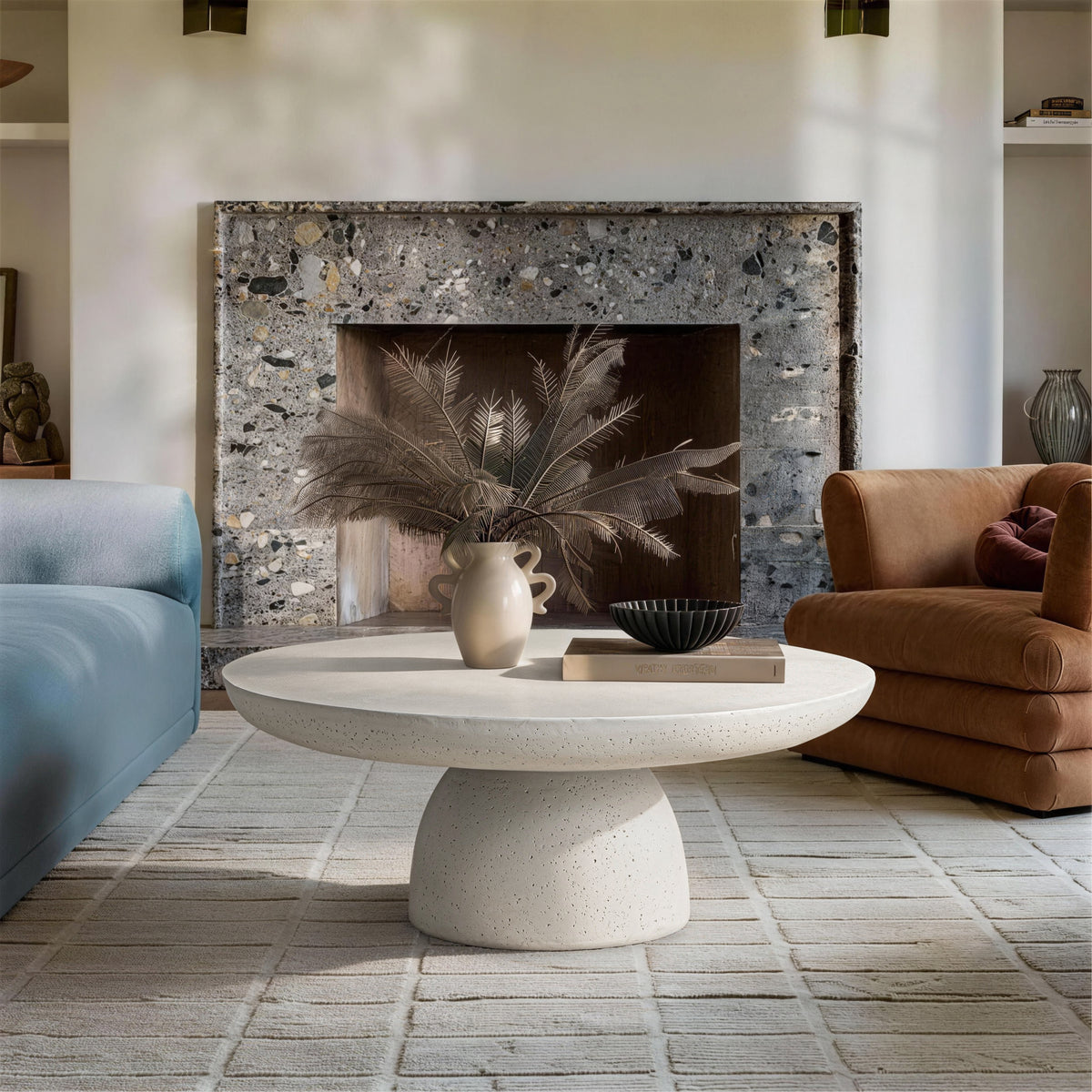 White Magnesium Oxide Cement Round Pedestal Coffee Table
