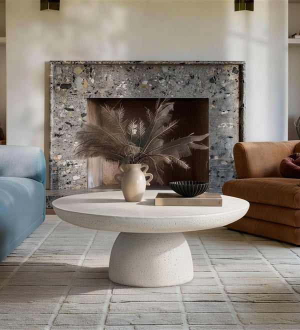 White Magnesium Oxide Cement Round Pedestal Coffee Table