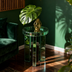 Blue Mirrored End Table,  Round Glass Side Table with Three Legs