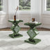 Green Tall Mirrored Glass Pedestal End Table