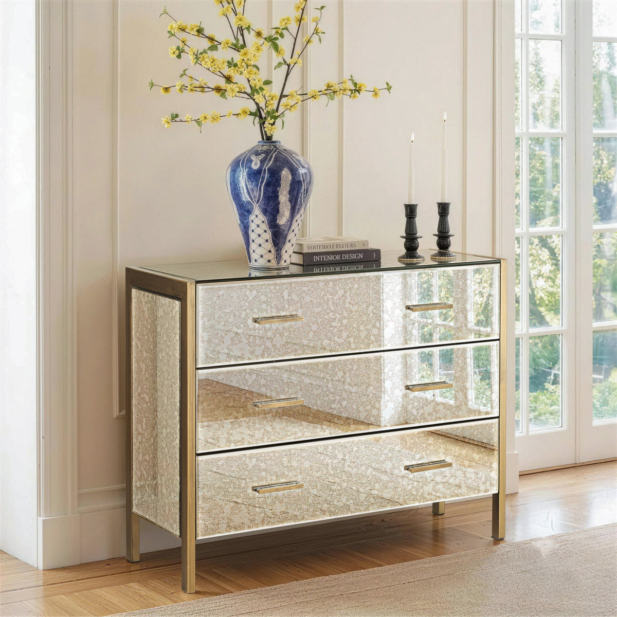3-Drawer Antique Mirrored Sideboard Cabinet