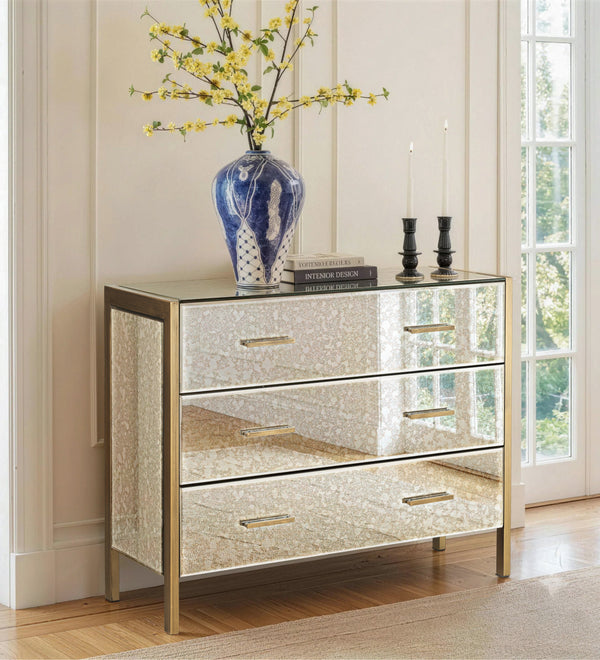 3-Drawer Antique Mirrored Sideboard Cabinet