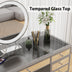 Mesa de tocador con espejo y tiradores de cristal – Escritorio de maquillaje negro de 13 cajones con paneles decorativos de cristal para el dormitorio