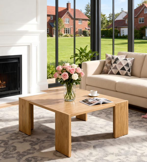 Quadratischer Couchtisch, Couchtisch aus massivem Eschenholz Akzenttisch für das Wohnzimmer