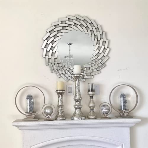 31.5'' Round Mirror Wall Decor Beveled Decorative Wall Mirrors Silver Hanging Mirror