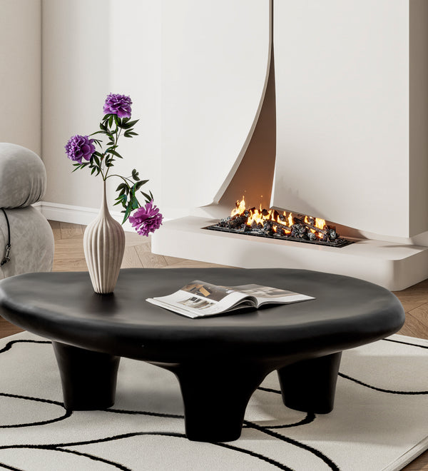Black 47" Iregular Cloud Shaped Fiberglass Low Profile Coffee Table