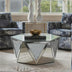 Luxury Mirrored Crystal Coffee Table with Geometric Glass Design