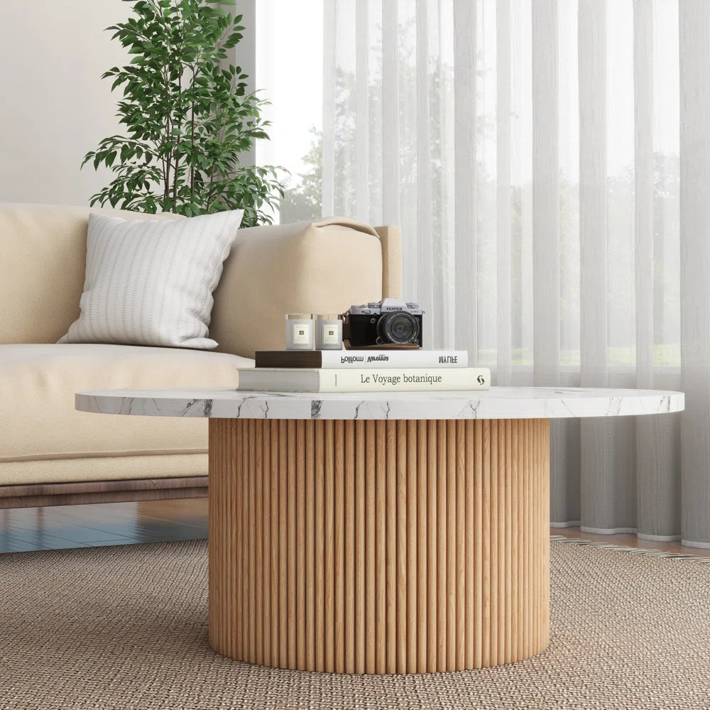Modern Wood Coffee Table with Marble Top