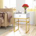 Mesa auxiliar de espejo con patas doradas, mesa auxiliar rectangular con cajón