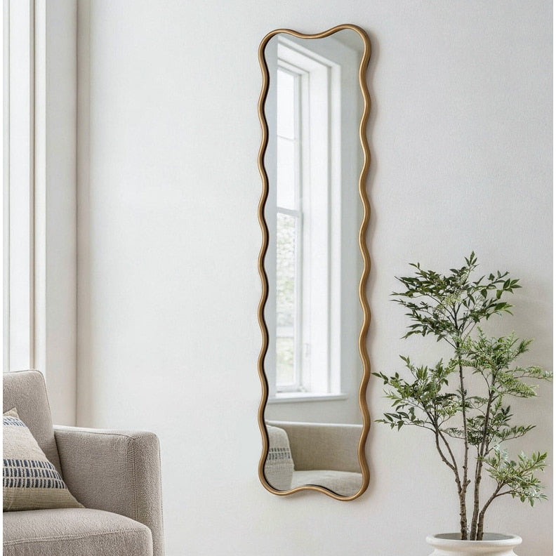 SHYFOY 59" Wavy Frame Antique Bronze Full-Length Wall Mirror