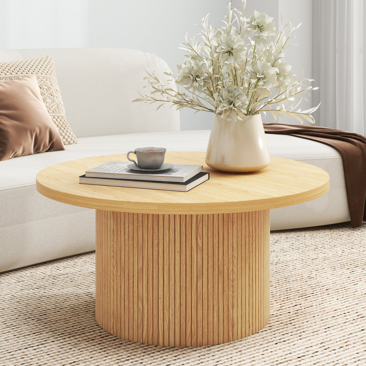 Runder Couchtisch aus Holz mit luxuriösem Sockel