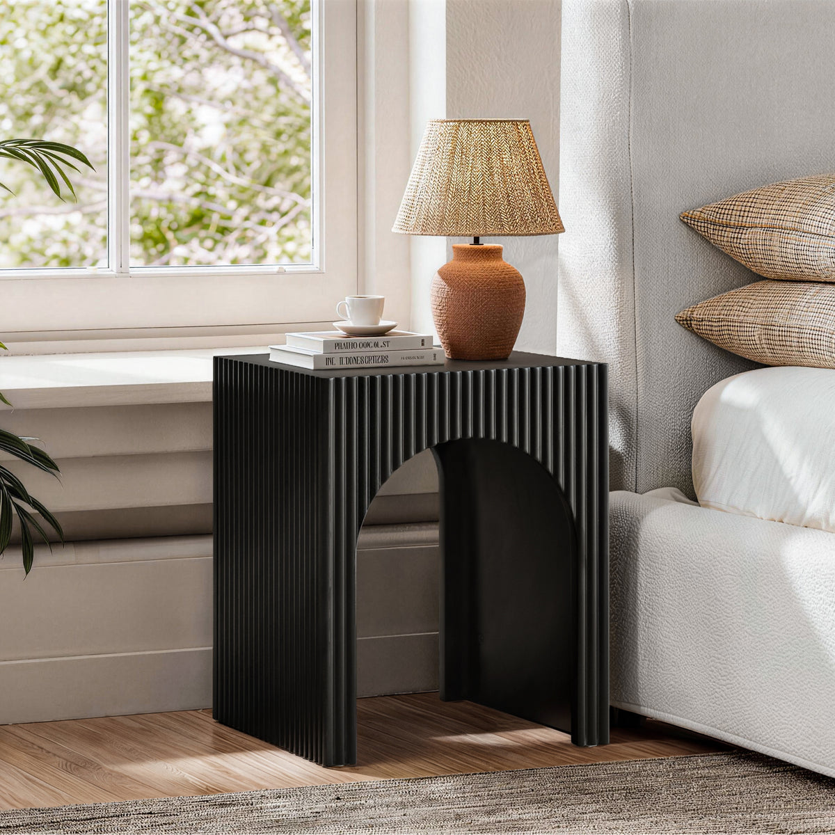 Black Modern Fluted Arch-Base End Table