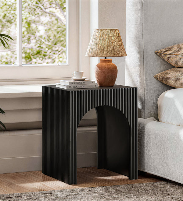Black Modern Fluted Arch-Base End Table