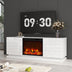 Mueble para TV de 63" con Chimenea Eléctrica - Consola Multimedia Moderna de Alto Brillo - Blanco