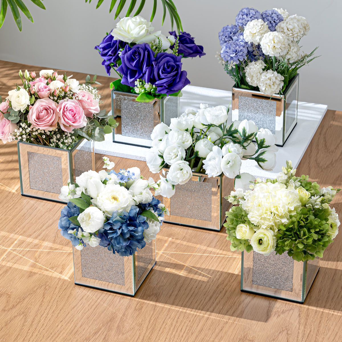 6er-Set Bling Quadratische Spiegelglasvasen
