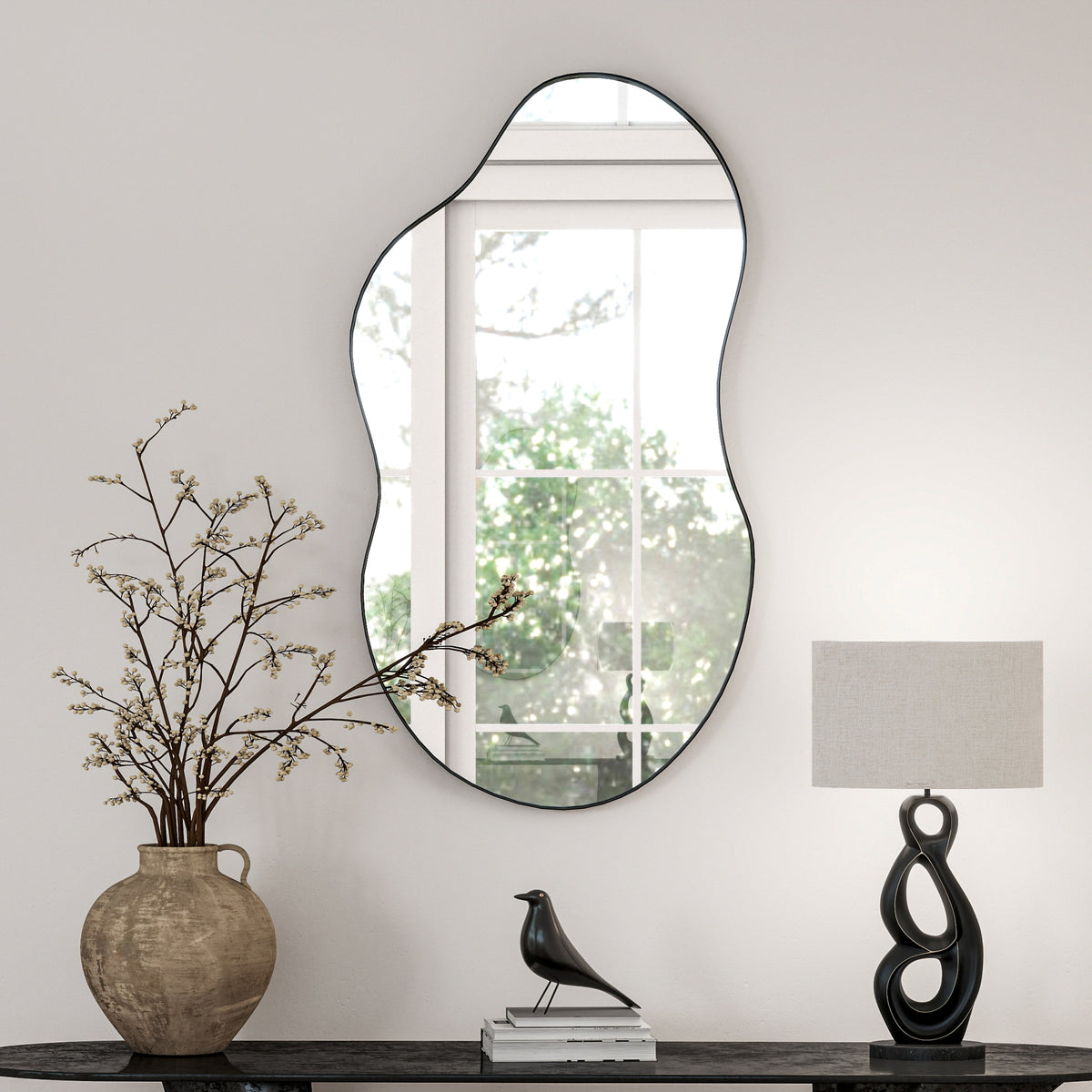 SHYFOY Black Asymmetrical Cloud Shaped Wall Mirror