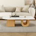 Modern Oval Coffee Table, Sculptural Wood Base Center Table with White Top