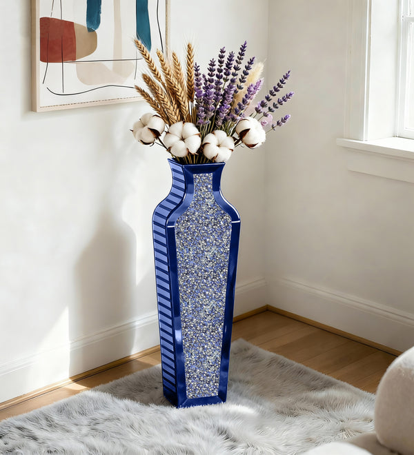 Blue Handmade Crystal Glass Floor Vase 26.8"