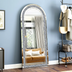 SHYFOY Glass Framed Arched-Top Floor Mirror with Crushed Diamond