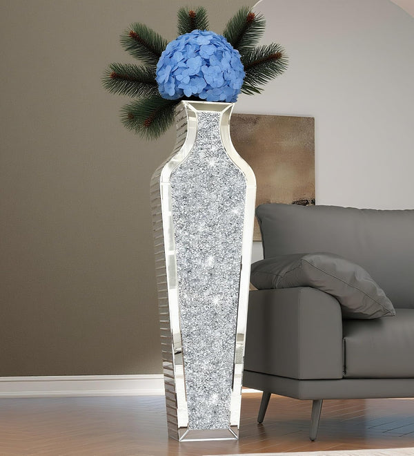 SHYFOY 43" Extra Large Floor Vase Oversized Crushed Diamond Mirrored Vase Silver Big Crystal Vases for Home Decor Living Room Floor