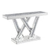 Modern Console Table Mirrored Finished, Glam Style W Silver Entryway Table Inlay with Sparkly Crushed Crystals