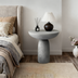Tall Round Gray Pedestal Side Table, Modern Hourglass End Table with Stone Texture