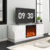 Mueble para TV de 63" con Chimenea Eléctrica - Consola Multimedia Moderna de Alto Brillo - Blanco