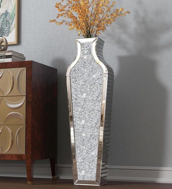 SHYFOY 36 inch Floor Vase Crushed Diamond Decorative Mirrored Tall Vases for Decor Living Room, Large Silver Glass Floor Vase for Pampas Grass Artificial Flowers
