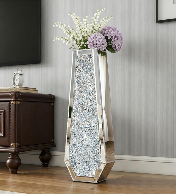 Large Silver Mirror Crystal Vases Crushed Diamond Tall Floor Vase